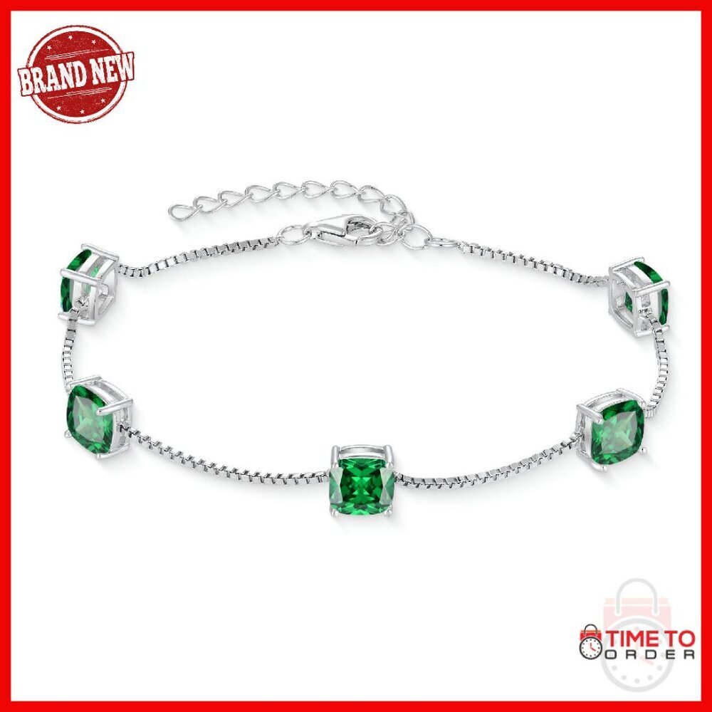 925 Sterling Silver Princess Cut Link Bracelet Dainty Jewelry Gift